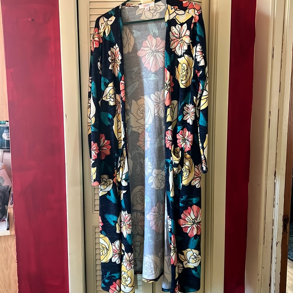 LulaRoe Sarah Duster | Beautiful Yellow and Orange flower print